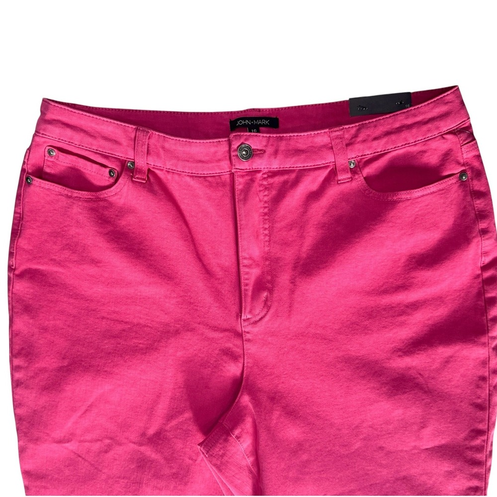 John Mark Capri Pants Women 16 Pink Cropped Straight Fringe Hem Stretch Comfort - Picture 4 of 10